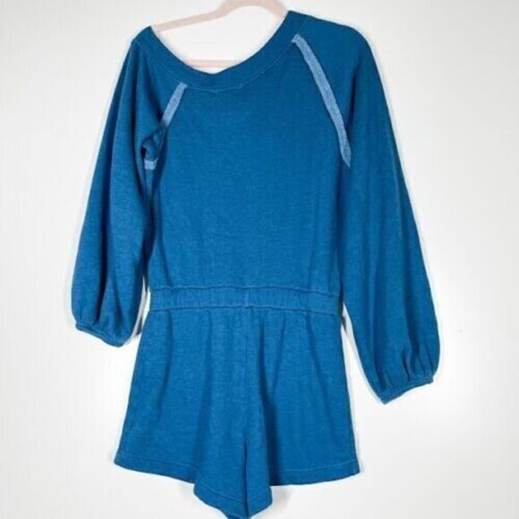 Lovers and Friends Women's Sz S Teal Off Shoulder Long Sleeve Fleece Romper $148 - Picture 2 of 5